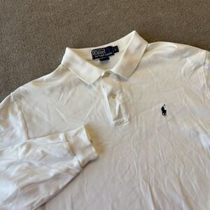 Vintage Polo Ralph Lauren Solid White Long Sleeve Mens Rugby Shirt Size L